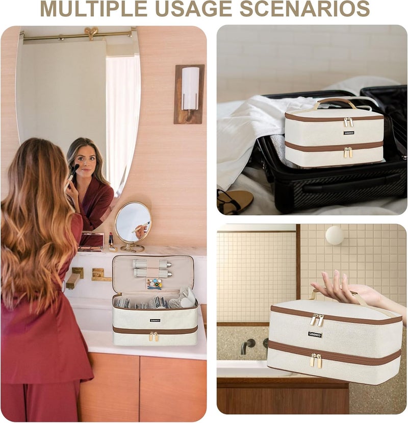 Lexeeco Travel Carrying Case for Shark Flexstyle Attachments Double Layer Hair Dryer Case for Dyson Airwrap Shark Flex Fusion Holder Hair Accessories Tool Organizer Revlon Straightener Styler Bag(Brown) - Image 5